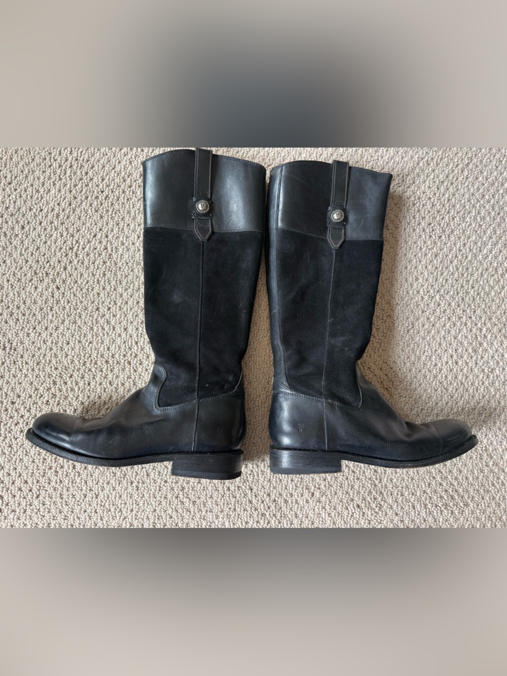 Frye Black Leather and Suede Knee-High Heeled Boots